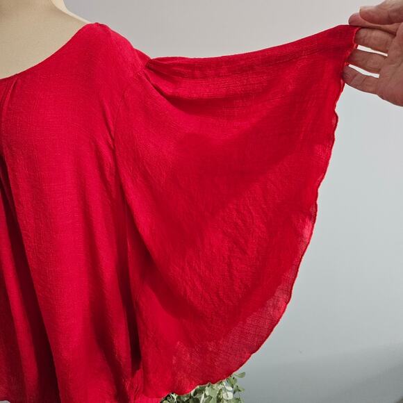 Red Blouse Batwing Tunic Top Flowy Boho Womens Plus Size 3X Holiday Relaxed Fit - Picture 9 of 16